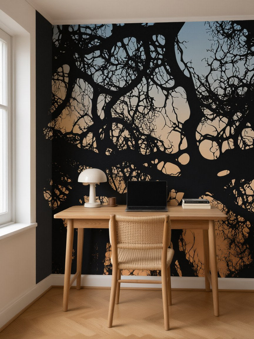 Papier peint panoramique Branches au couchant posé au mur, vue 3