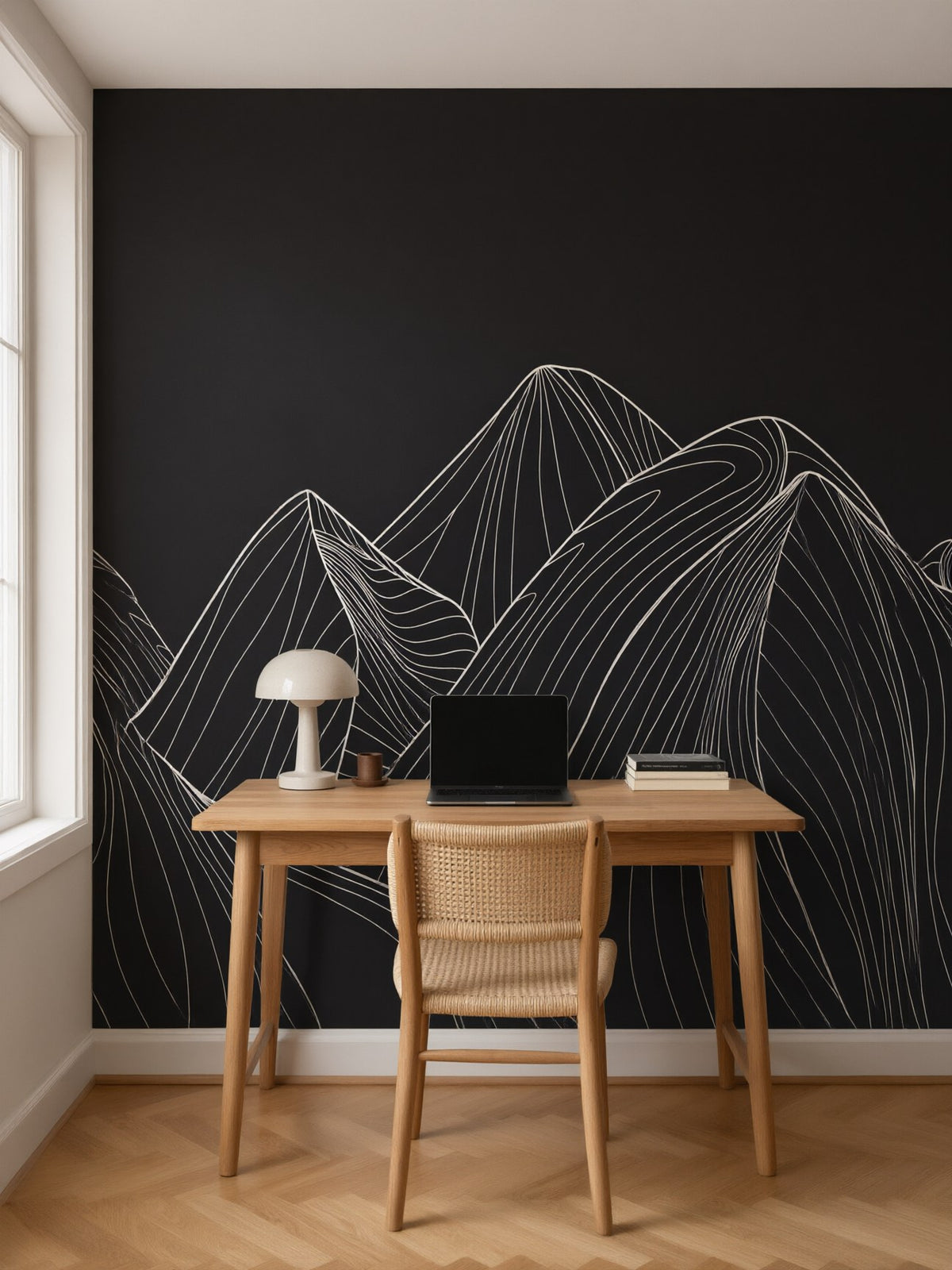 Papier peint panoramique Montagnes au trait posé au mur, vue 2