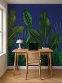 Papier peint panoramique Feuilles tropicales posé au mur, vue 2