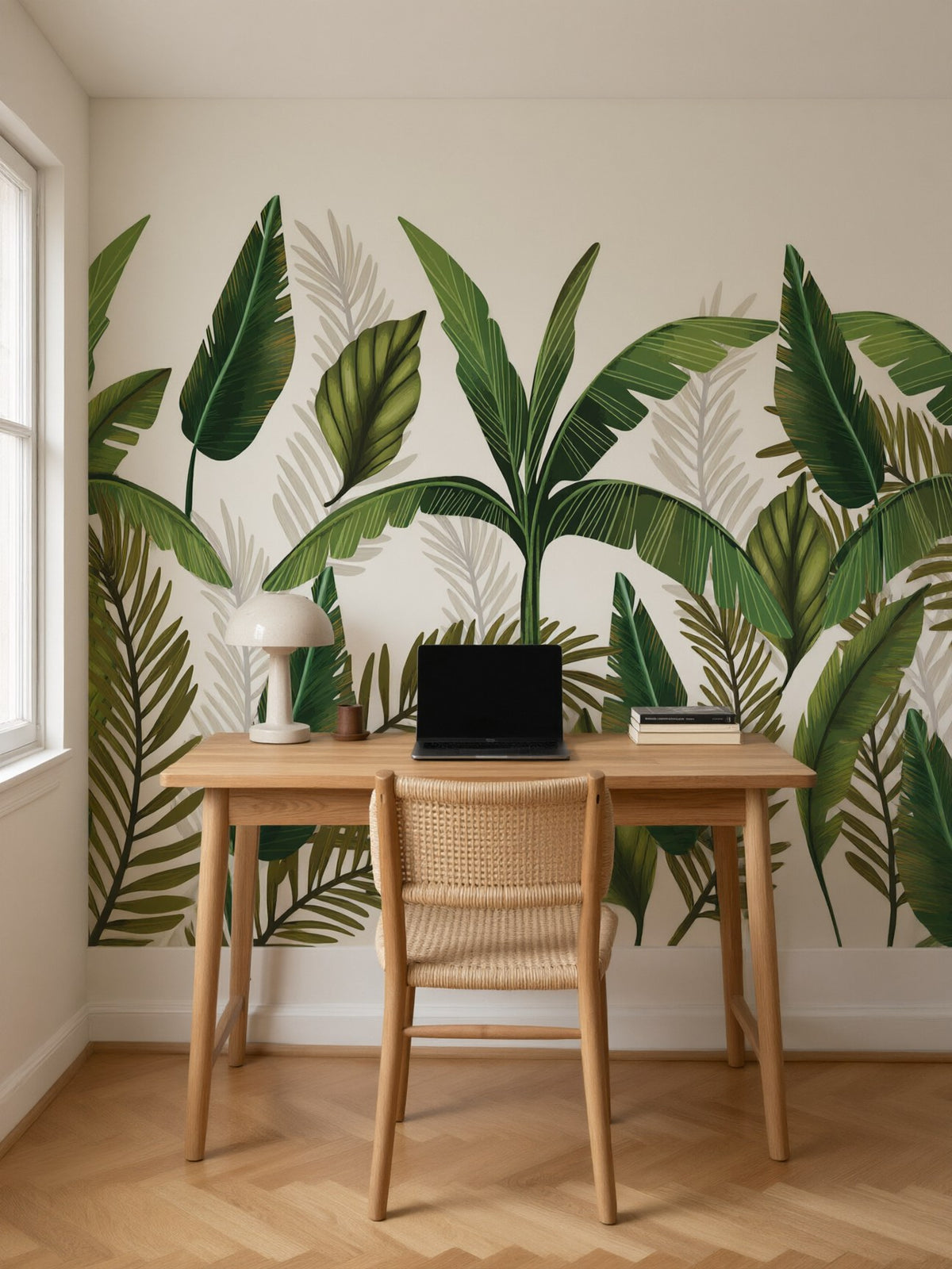 Papier peint panoramique Feuilles de bananier posé au mur, vue 2