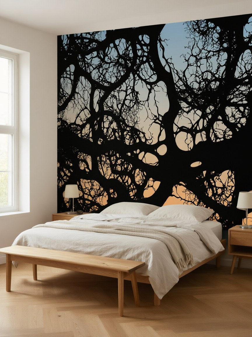 Papier peint panoramique Branches au couchant posé au mur, vue 5