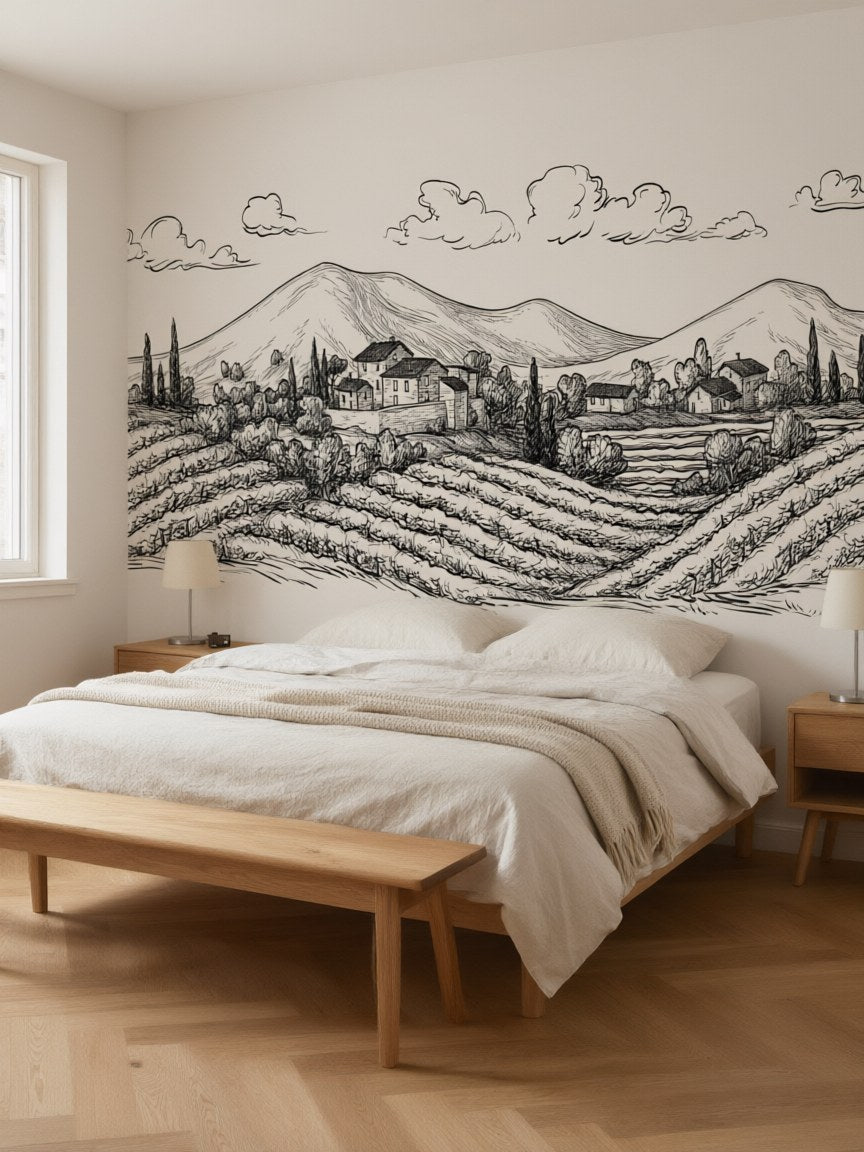 Papier peint panoramique Campagne italienne posé au mur, vue 3