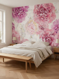 Papier peint panoramique Pivoines posé au mur, vue 3