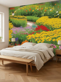 Papier peint panoramique Jardin fleuri posé au mur, vue 3