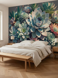 Papier peint panoramique Succulentes en relief posé au mur, vue 3
