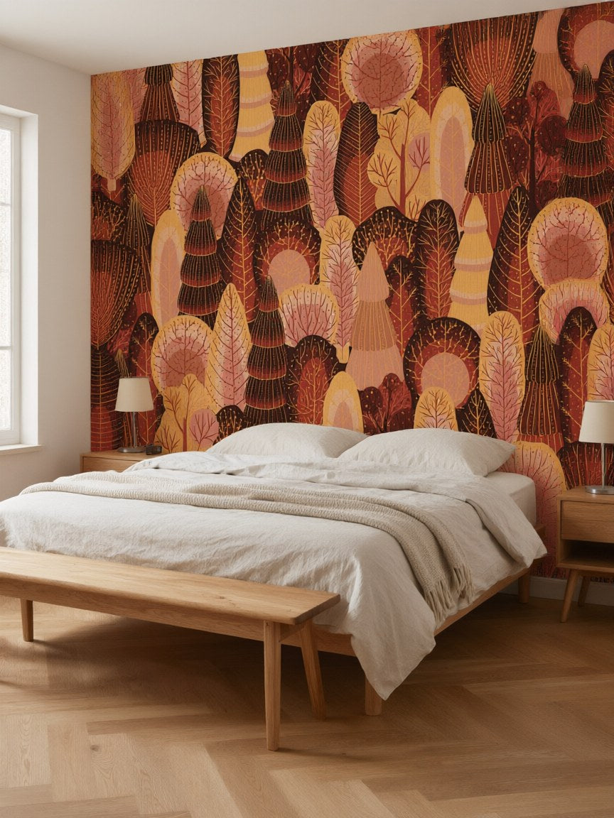 Papier peint panoramique Forêt d'automne posé dans une chambre
