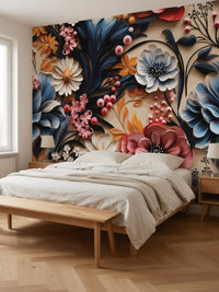 Papier peint panoramique Fleurs en relief posé au mur, vue 3