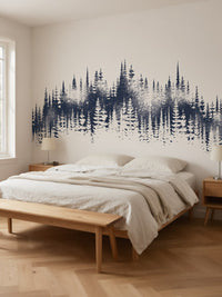 Papier peint panoramique Sapins à l’encre posé au mur, vue 3