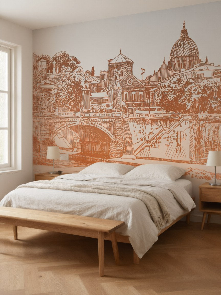 Papier peint panoramique Rome à la plume posé au mur, vue 3