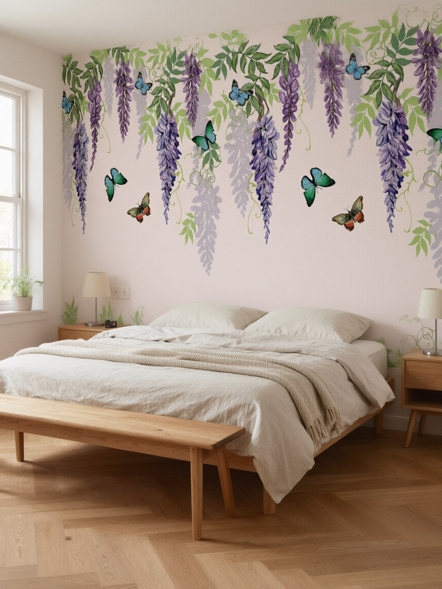 Papier peint panoramique Glycine posé au mur, vue 3