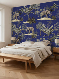 Papier peint panoramique Éléphants et palmiers posé au mur, vue 3
