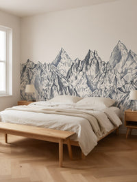 Papier peint panoramique Montagnes gravées posé au mur, vue 3