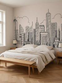 Papier peint panoramique Ville au trait posé au mur, vue 3