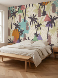 Papier peint panoramique Palmiers et ananas posé au mur, vue 3