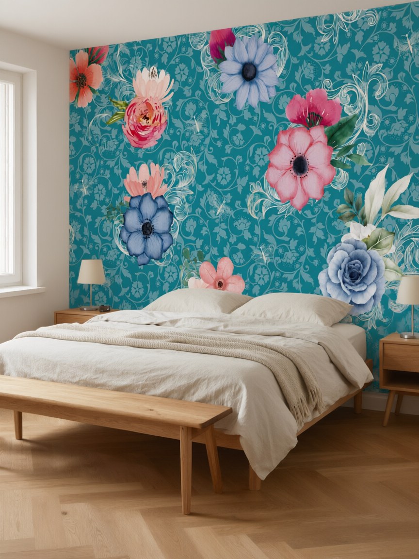 Papier peint panoramique Jardin baroque posé au mur, vue 3