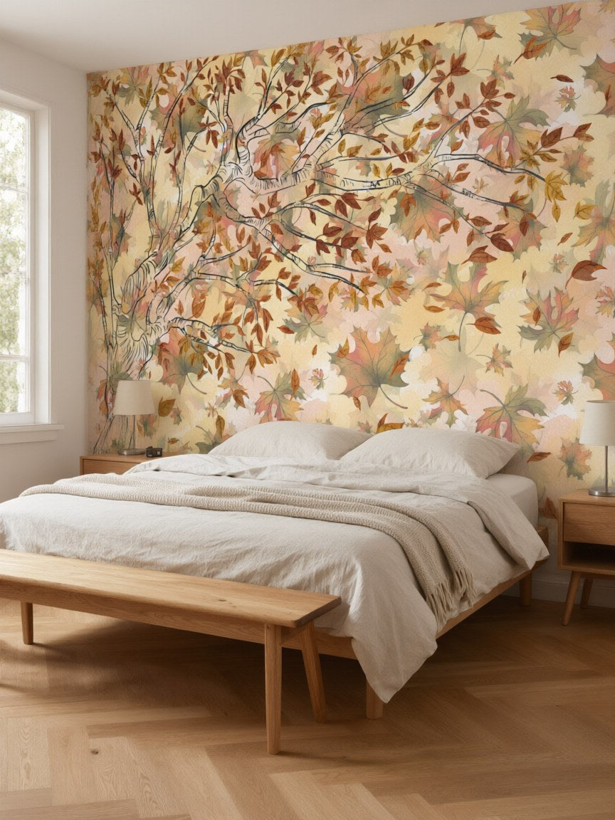 Papier peint panoramique Arbre d’automne posé au mur, vue 3