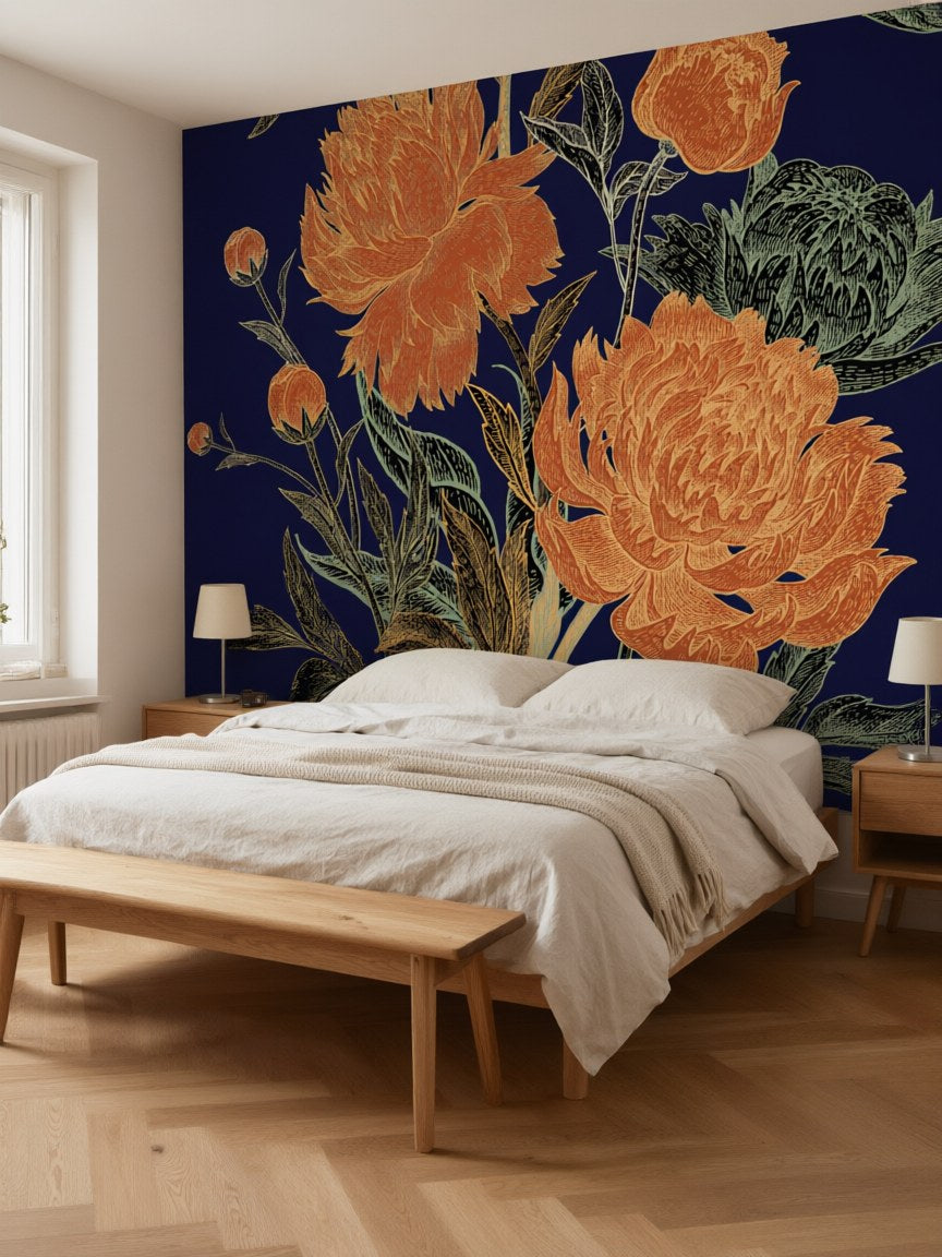 Papier peint panoramique Pivoines posé au mur, vue 3