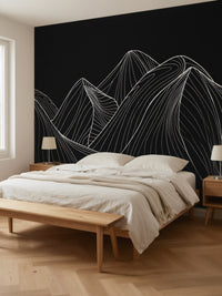 Papier peint panoramique Montagnes au trait posé dans une chambre