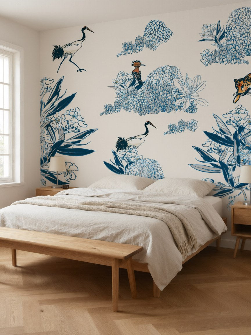 Papier peint panoramique chinoiserie posé au mur, vue 4