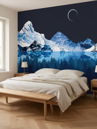 Papier peint panoramique Montagnes enneigées posé au mur, vue 3
