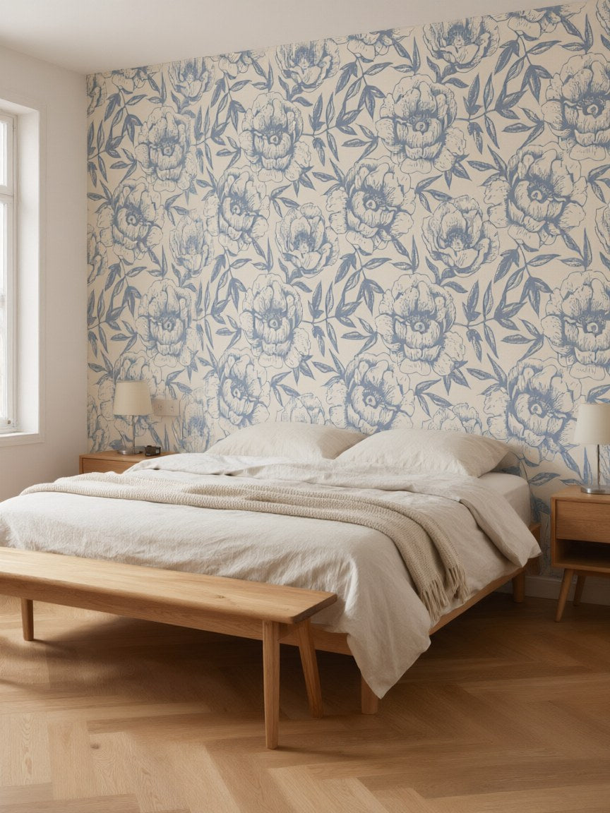 Papier peint panoramique Fleurs dessinées posé au mur, vue 3
