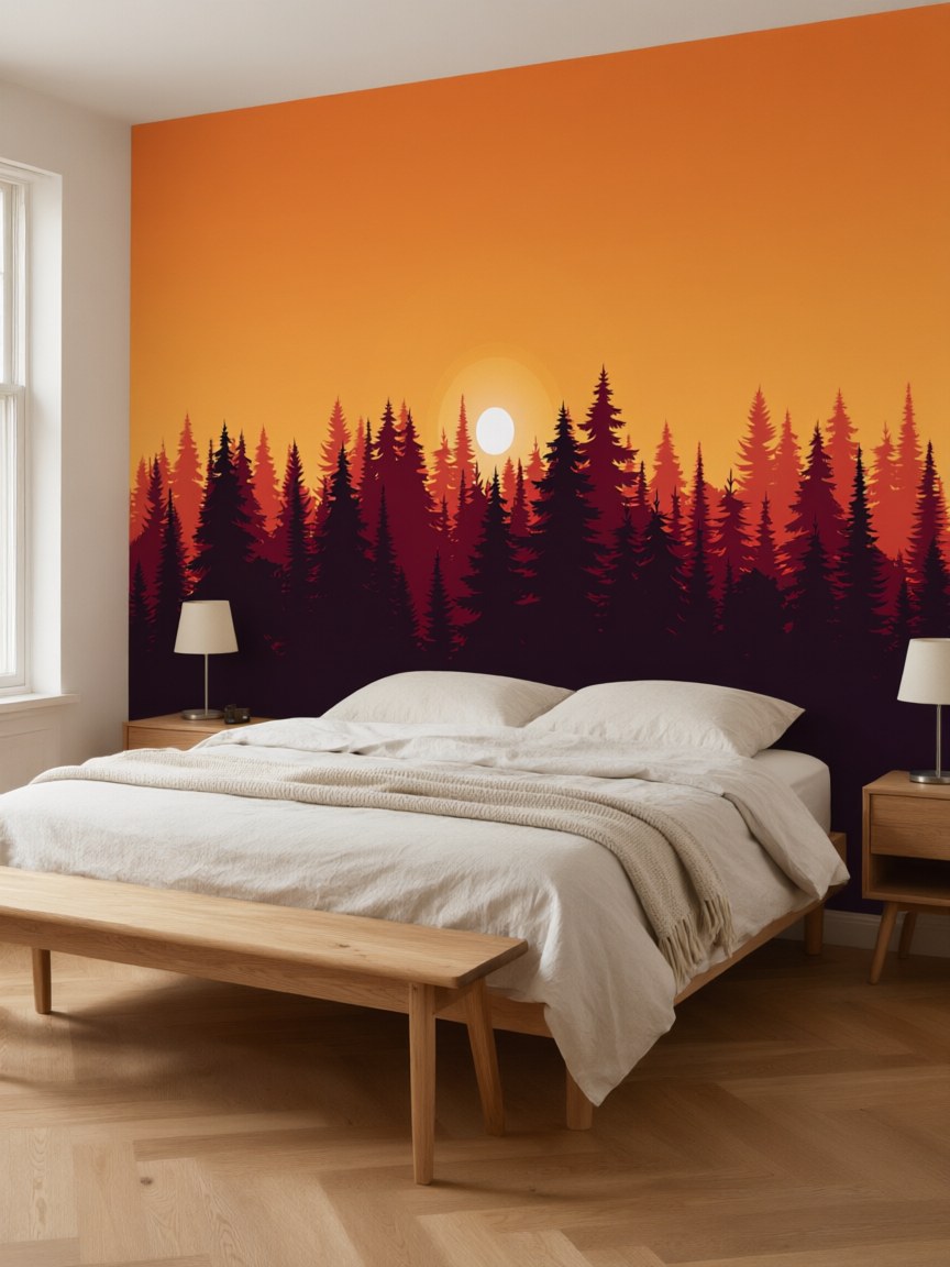 Papier peint panoramique Forêt au couchant posé au mur, vue 3