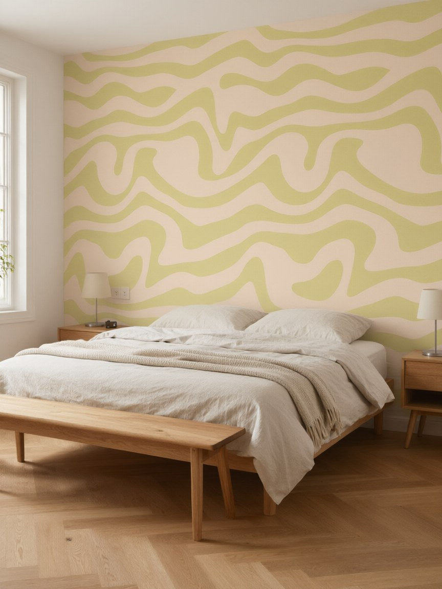 Papier peint panoramique Vagues rétro posé au mur, vue 3