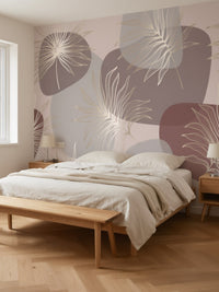 Papier peint panoramique Galets et plumes posé dans une chambre