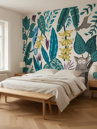 Papier peint panoramique Animaux de la jungle posé dans une chambre