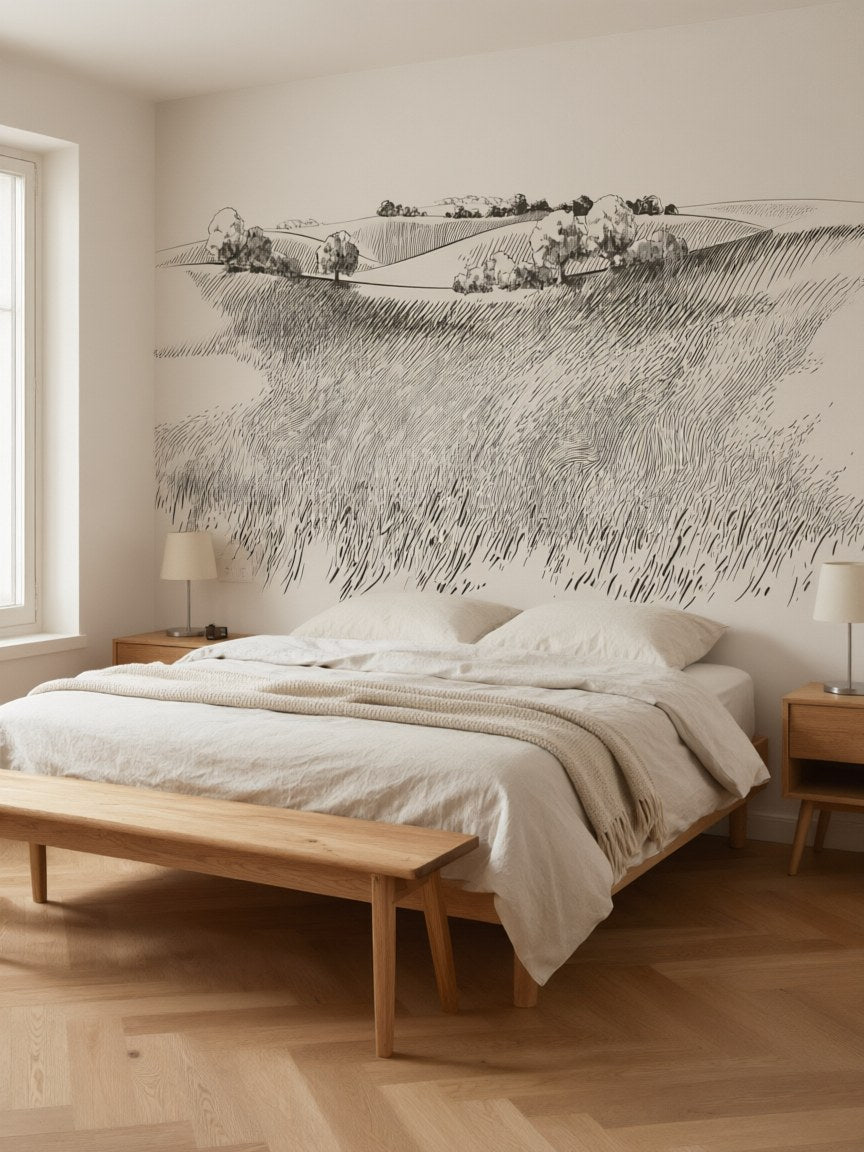 Papier peint panoramique Champ au crayon posé au mur, vue 3