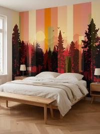 Papier peint panoramique Forêt au couchant posé au mur, vue 3