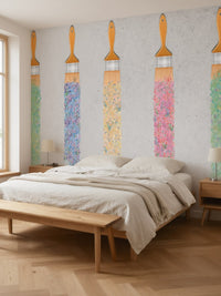 Papier peint panoramique Pinceaux fleuris posé au mur, vue 3