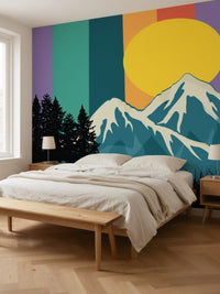 Papier peint panoramique montagne rétro posé au mur, vue 4