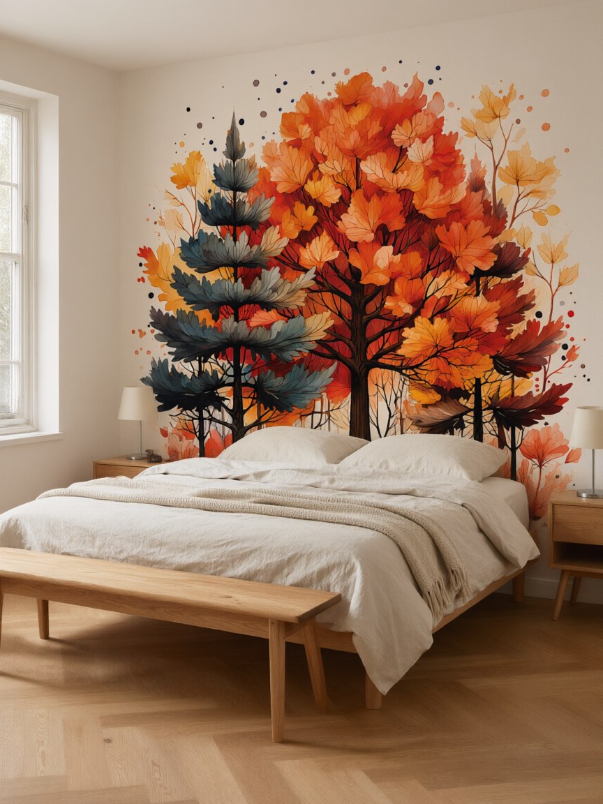 Papier peint panoramique Bosquet d'automne posé au mur, vue 3