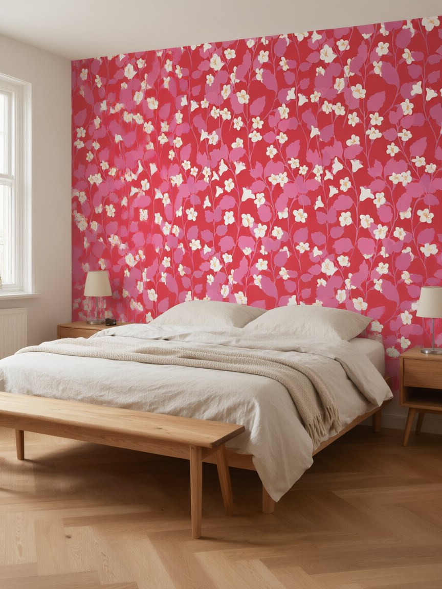 Papier peint panoramique Confettis fleuris posé au mur, vue 3