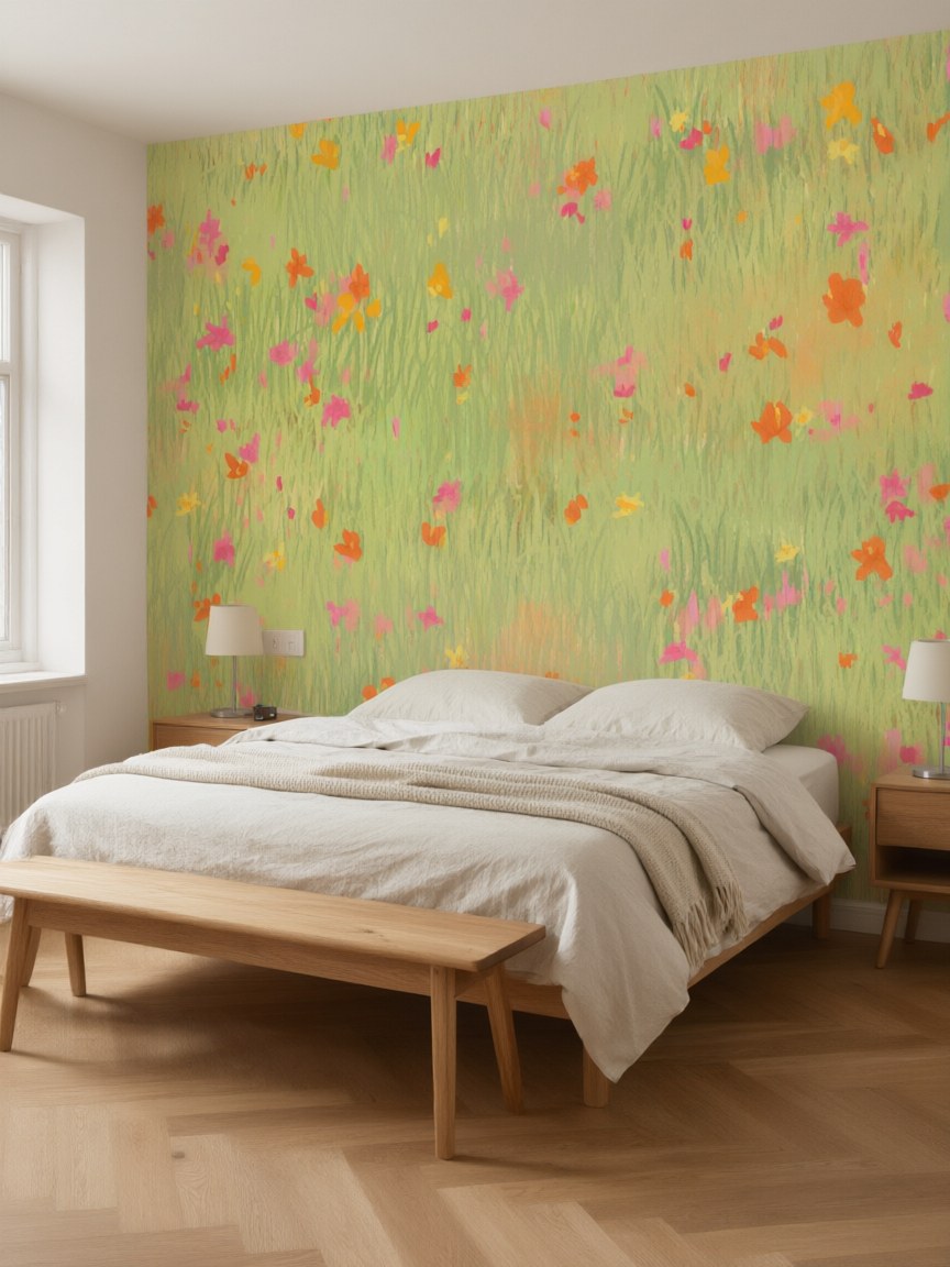 Papier peint panoramique Pré fleuri posé au mur, vue 3