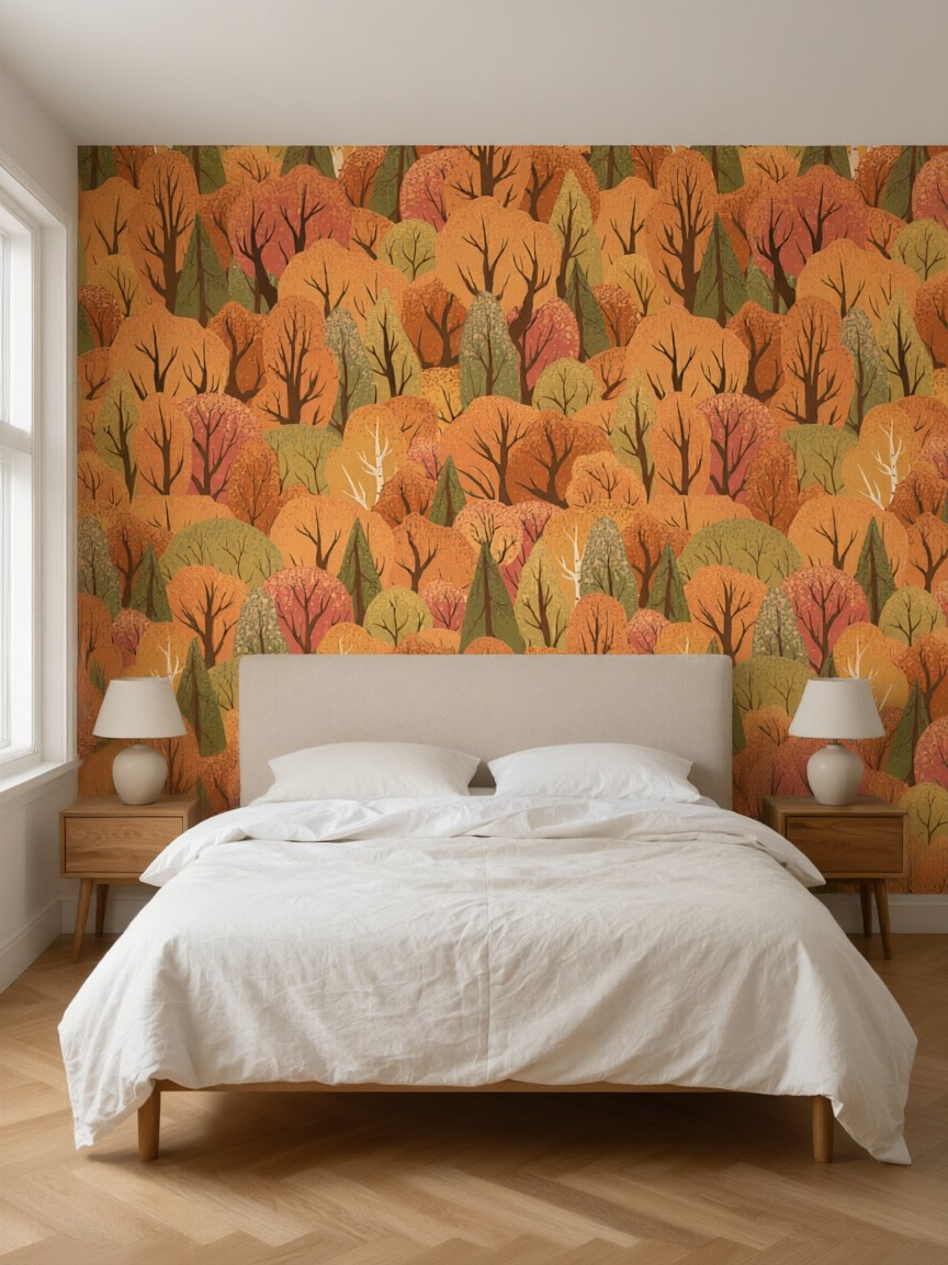Papier peint panoramique Forêt d’automne posé au mur, vue 3