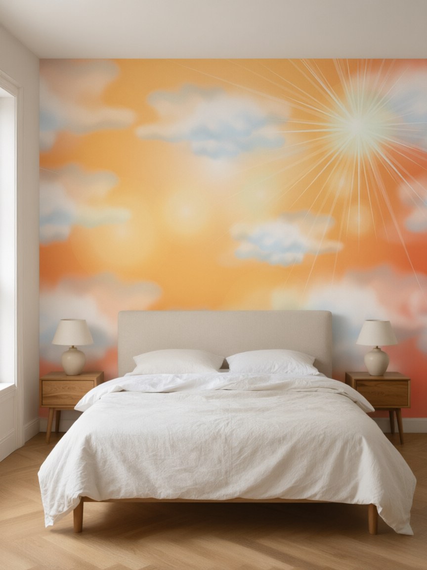 Papier peint panoramique Ciel ensoleillé posé au mur, vue 3