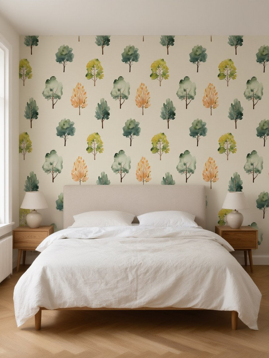 Papier peint panoramique Petits arbres posé au mur, vue 3
