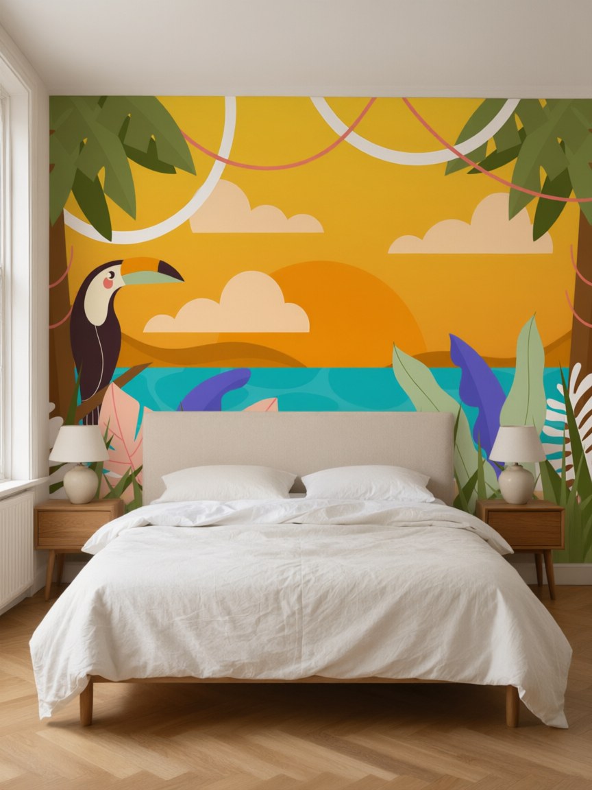 Papier peint panoramique Toucan à la plage posé au mur, vue 3