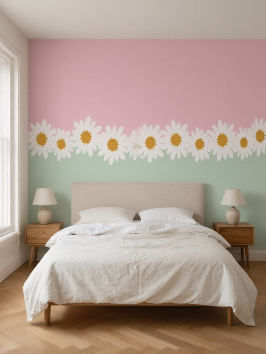Papier peint panoramique Frise de marguerites posé au mur, vue 3