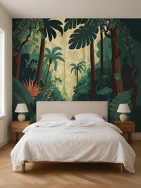 Papier peint panoramique Forêt tropicale posé dans une chambre