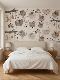 Papier peint panoramique Animaux bohème posé dans une chambre