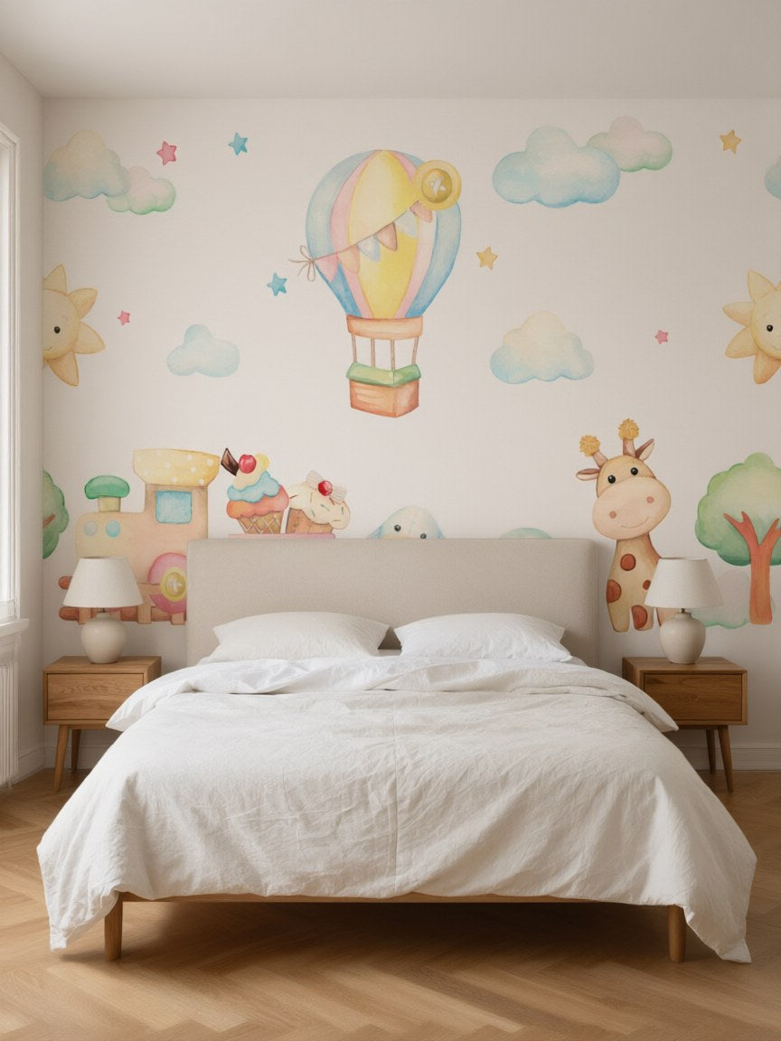 Papier peint panoramique Jouets aquarelle posé au mur, vue 3