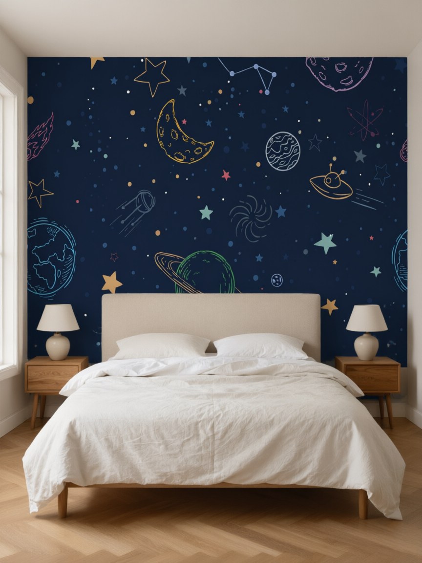 Papier peint panoramique Galaxie posé au mur, vue 3
