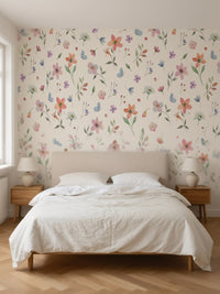 Papier peint panoramique Fleurs et palissade posé au mur, vue 3
