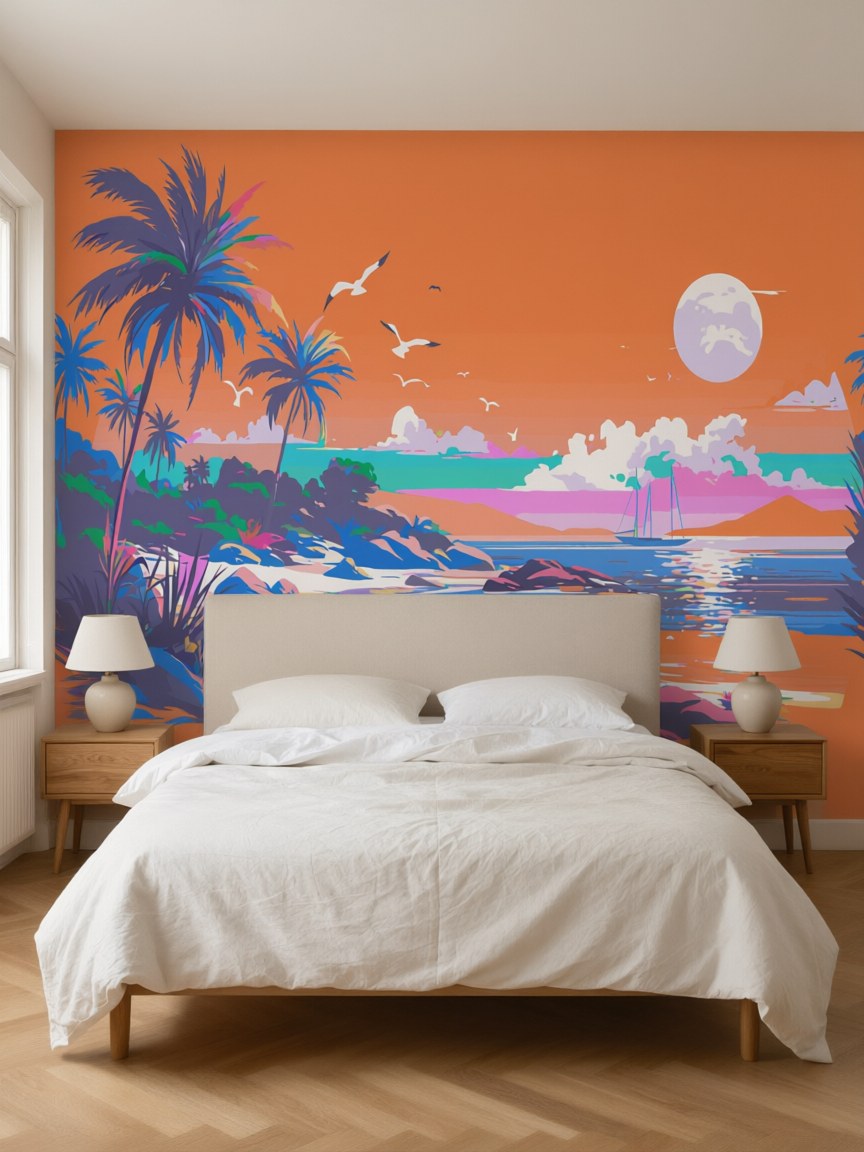 Papier peint panoramique Plage au couchant posé au mur, vue 3