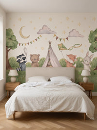Papier peint panoramique Tipi des animaux posé au mur, vue 3