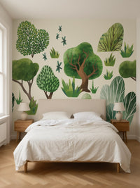 Papier peint panoramique Arbres aquarelle posé au mur, vue 3