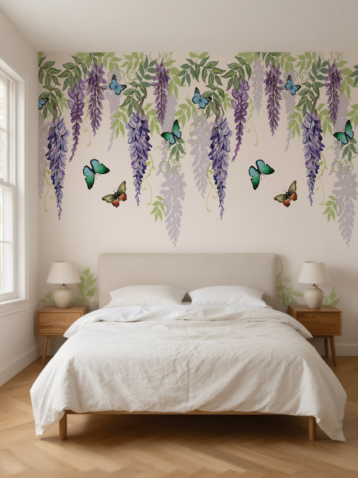 Papier peint panoramique Glycine posé au mur, vue 2